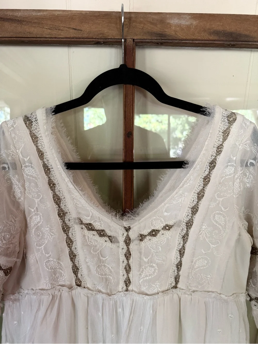 Free People Little Dot Mini Dress Vanilla Swiss Dot Ruffle Boho Cottagecore - S - Picture 8 of 11